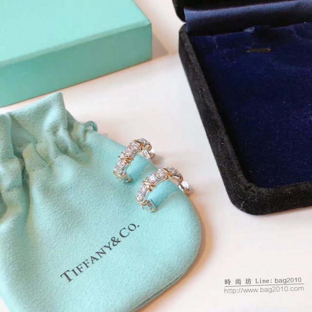 Tiffany純銀飾品 蒂芙尼女士專櫃爆款Schlumberger耳釘耳勾 Tiffany四鑽交叉滿鑽耳鉤耳環  zgt1748